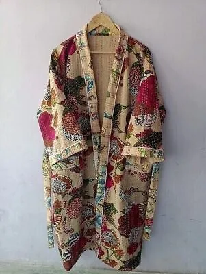Buy Indian Kantha Kimono Handmade Long Nightwear Gown Winter Jacket Cardigan Dress • 42.67£
