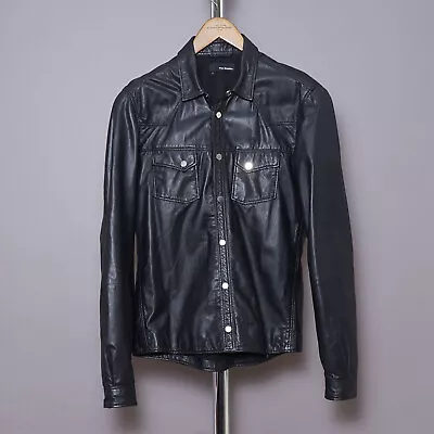 Buy THE KOOPLES Leather Shirt Jacket SMALL Black Mens Moto Biker Celebrity S • 179.99£