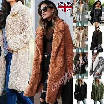 Buy Womens Teddy Bear Fleece Fur Fluffy Coats Long Jackets Jumper Tops Outwear Sizes • 16.79£