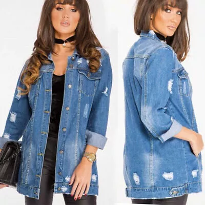 Buy New Womens Stonewash Blue Longline Distressed Denim Ladies Jacket (RRP £49.99) • 29.50£