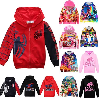 Buy Child Girl Barbie Mario Printed Hoodie Jacket Hooded Loose Casual Sweatshirts • 13.16£