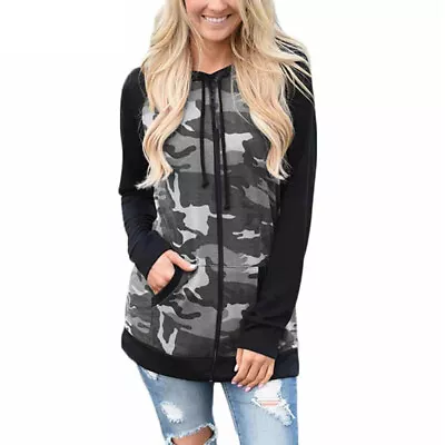 Buy Plus Size Women Camo Zip Up Hoodies Ladies Sweatshirt Fleece Jackets Hooded Tops • 20.99£