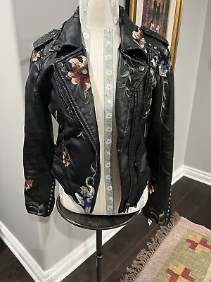 Buy Blank NYC Jacket Womens Small Moto Floral Embroidered Studded Vegan Leather Zip • 17.37£