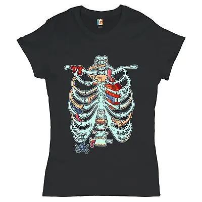 Buy Zombie Rib Cage T-Shirt All Hallows' Eve Spooky Halloween Skeleton Women's Tee • 27.36£