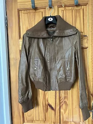 Buy Ladies New Look Brown Leather Jacket Size 12 • 25£