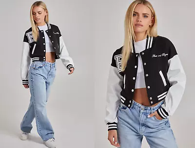 Buy New Ladies Girls Contrast Sleeve Baseball Jacket Coat Crop Jacket BNWT • 14.99£
