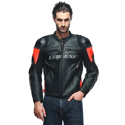 Buy Dainese Racing 4 Leather Motorcycle Jacket 628 - Black/Flou Red EU54 UK44 • 375£