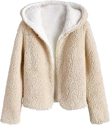 Buy Zaful Ladies Teddy Coat Fuzzy Fleece Reversible Open-Front Hooded Jacket, Size S • 6.99£