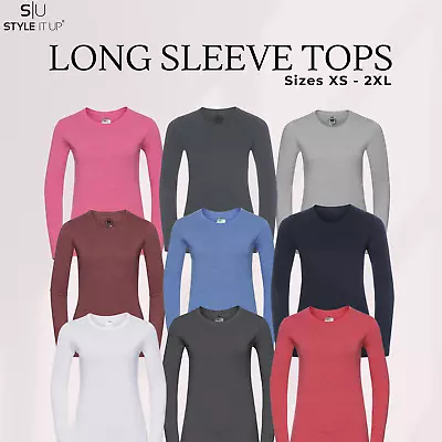 Buy Womens Ladies Plain Long Sleeve T-Shirt Top Fitted Stretch Basic Casual Cotton • 6.99£