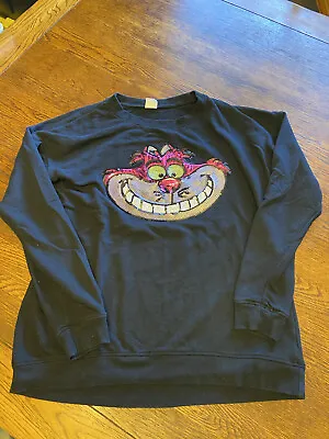 Buy Cheshire Cat Disney Sequin Face Sweatshirt Ladies Fit Sz M • 56.42£