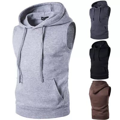 Buy Men Sleeveless Hooded Sweatshirt Vest Fitness Gym Hoodie Tee Tank Sports Tops • 18.49£