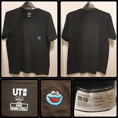 Buy Uniqlo UT Kaws Sesame Street T-Shirt Size Large Black Pocket Tee Cookie Monster • 23.99£