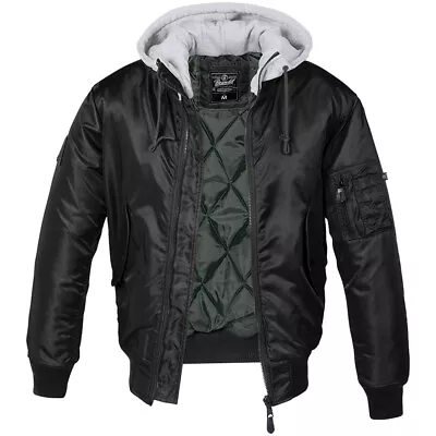 Buy Brandit MA1 Sweat Hooded Jacket Quilted Flight Mens Nylon Warm Lined Black/Grey • 81.95£