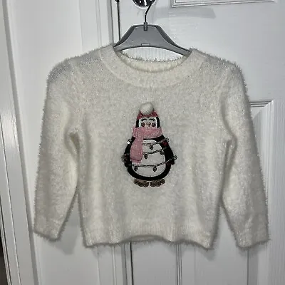 Buy Girls White Fluffy Penguin Christmas/winter Jumper - M&Co - Age 2-3 Years • 2£