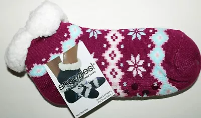 Buy Snoozies Cosy Sherpa Lined Socks Burgundy Snow Flak Style  Big Dots Size 3/7 New • 5.99£