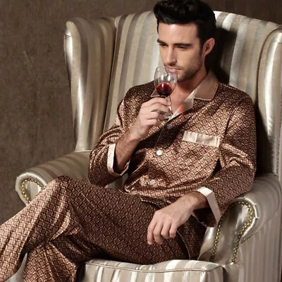 Buy Mens Silk Satin Pajamas Set Pyjamas Luxury Set Long Sleeve Sleepwear Loungewear • 17.40£