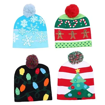 Buy Christmas LED Light Up Beanie Hat Knitted Santa Claus Cap Xmas Gift Adult & Kids • 4.33£