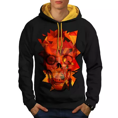 Buy Wellcoda Geometric Skull Fashion Mens Contrast Hoodie, Fire Casual Jumper • 30.99£