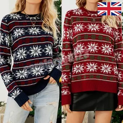 Buy Women Knitted Jumper Festive Xmas Sweater Long Sleeve Fashion Simple Sweater Top • 14.99£