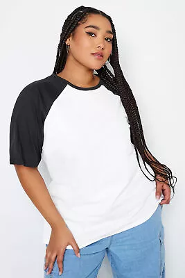Buy Yours Curve Women's Plus Size Contrast Raglan Sleeve T-Shirt • 17.99£