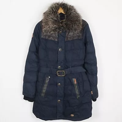 Buy KHUJO Women's Parka Jacket Size L Insulated Blue Pockets Belted Full Zip S12606 • 29.95£