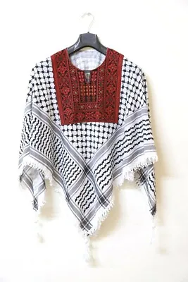 Buy Palestinian Scarf Arafat Embroidery Keffiyeh Kuffiyeh Butterfly Tatreez Poncho • 45£