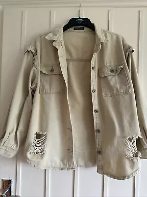Buy Shein Womens Pale Apricot Beige Denim Jacket. Size M  Oversized Ripped Size 10 • 5£