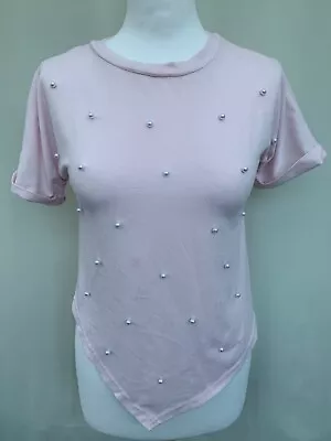 Buy T-Shirt Size M Pink Pearl Detail Short Sleeve A Symetrical Cotton Womens • 4.99£