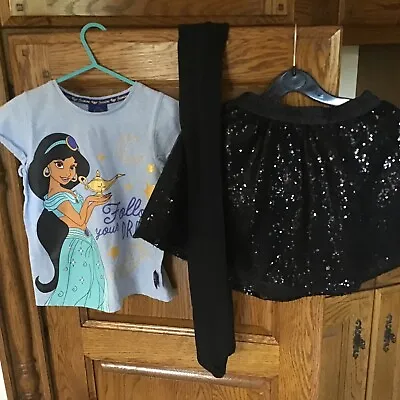 Buy Girls Jasmine Aladdin T Shirt Age 5/6 And Party Skirt 6/7 And Tights • 15£