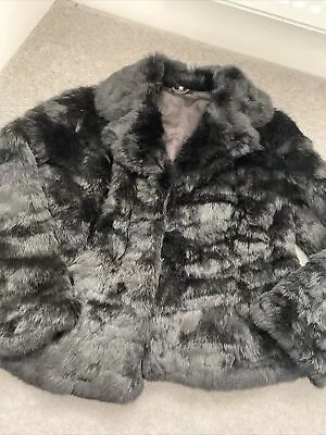 Buy Vintage 80s Black 100% Real Rabbit Fur Jacket Size 40 (UK 12) Fabulous Condition • 52.99£
