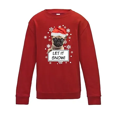 Buy Kids Pug Let It Snow Sweatshirt | Funny Festive Christmas Jumper Santa Dog Gift • 17.95£