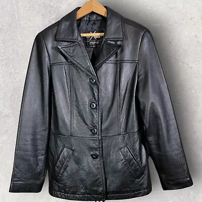 Buy VTG 90s Wilsons Maxima Womens Black Leather Jacket Large Button Front Pockets • 67.07£