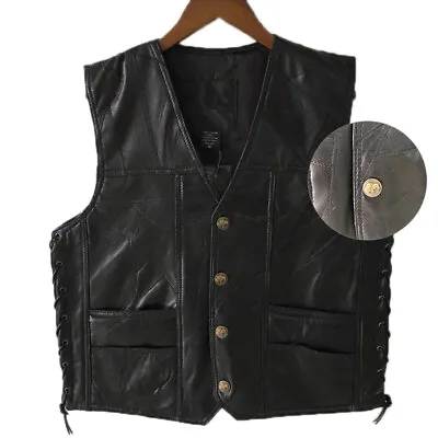 Buy Leather Punk Vest Waistcoat Vest Top Motorcycle Jackets Coat Plus Size Blac  ZSY • 25.91£