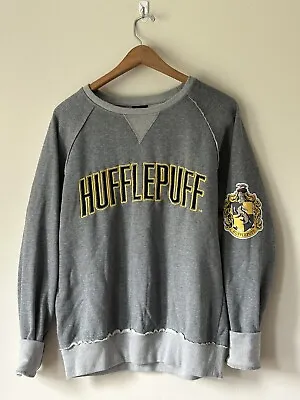 Buy Harry Potter Sweater Womens MEDIUM Gray Long Sleeve Hufflepuff Sweatshirt • 18.47£