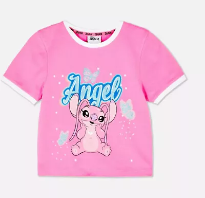 Buy Lilo & Stitch Angel Pink Ringer T Shirt-Y2K-Disney Cotton Top- 7-15 YRS • 9.99£