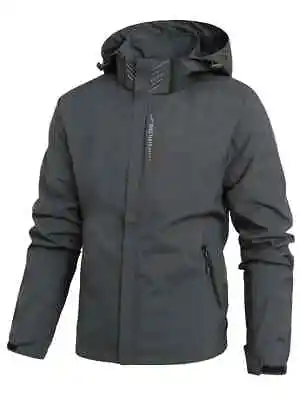Buy Mens Waterproof Windbreaker Rain Jacket Hooded Soft Shell  Outdoor Grey Coat • 22.99£