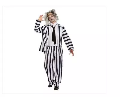 Buy Men' Scary Ghost Beetlejuice Black & White Striped Suit Fancy Dress Costume • 19.99£