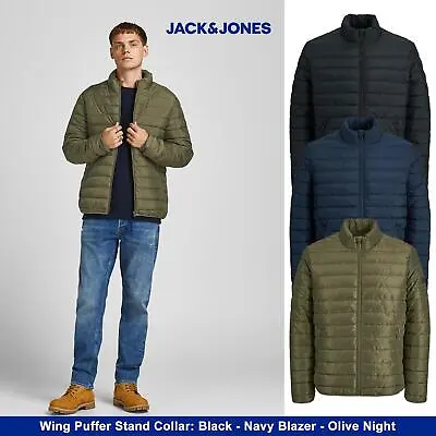 Buy Jack & Jones Men's Quilted Puffer Jacket, Crewneck, Padded, Black, Olive Or Navy • 17.99£