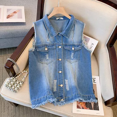 Buy Spring And Autumn Denim Vest Jacket Looks Slimmer Sleeveless And Perforated Vest • 23.23£