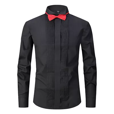 Buy French Cuff Tuxedo Shirt Pleated Tip Collar Evening Party Wedding Top For Men • 10.49£