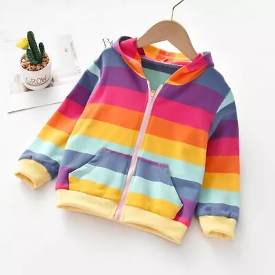 Buy Kids Girls Rainbow Hoodies Zip Hooded Long Sleeve Jumper T-Shirt Sweatshirt Tops • 15.39£