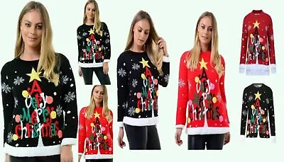 Buy Ladies Knitted A Very Merry Christmas Novelty Long Sleeve Xmas Tree Pom Jumper • 13.49£
