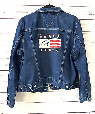 Buy Vintage Tommy Hilfiger Jeans Size XL Flag Star Jeweled Denim Jacket Blue • 18.90£