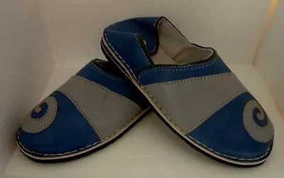 Buy HAND CRAFTED * MOROCCAN LEATHER FUNKY BABOUCHE  All Sizes BLUE & GREY • 22.95£