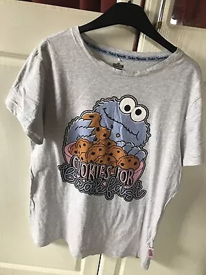 Buy Sesame Street Cookie Monster Pyjama Womens Small Button Down Top All Over Print • 0.99£