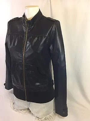 Buy Vanity Women Zip Up Brown Leather Jacket Like A Biker Style Size M Bin36#27 • 62.52£
