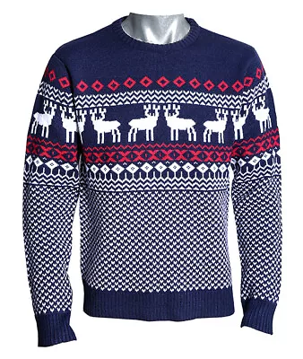 Buy Christmas Jumper Unisex Men/Women Reindeer Blue Sweater Novelty • 8.99£