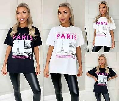 Buy Ladies Paris Graphic Print T-Shirt Women Oversized Short Sleeve Tee Top New • 7.90£