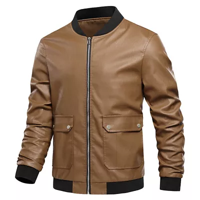 Buy Mens Casual Biker Leather Bomber Jacket Motorbike Black Brown White+ Coat Size • 24.98£