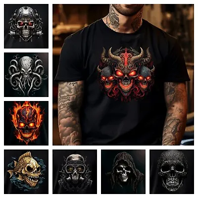 Buy Skulls T Shirt Biker Tribal Cool Tattoo Rock Music Death Demon Gym Heavy Metal • 13.99£